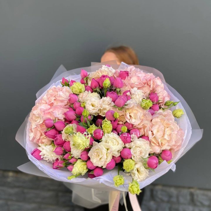  Букет  гортензий и Мисти в Благовещенске