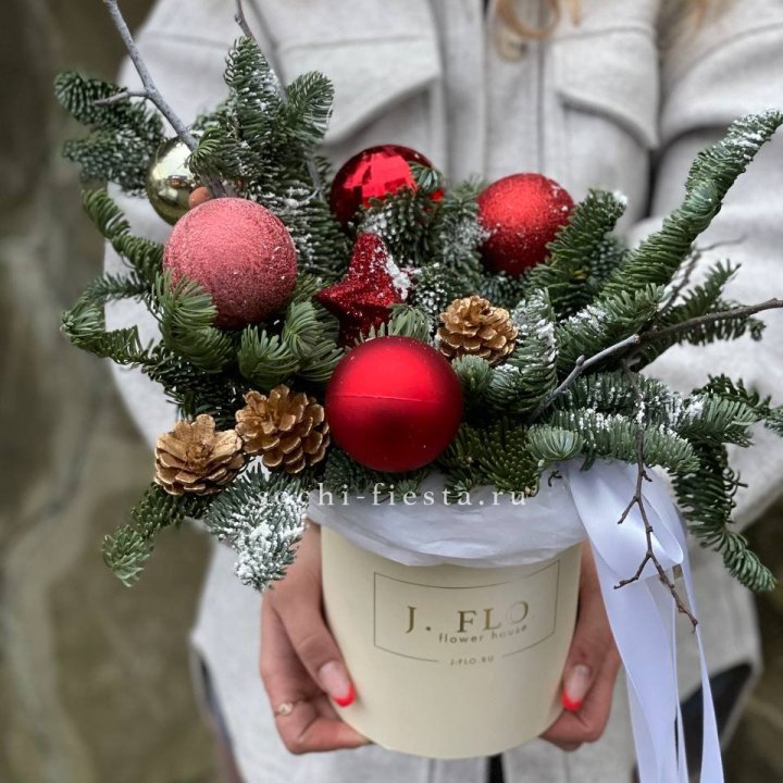 Новогодняя композиция в коробке ред в Благовещенске