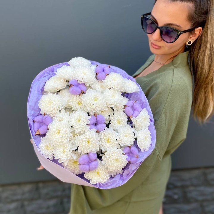  Букет  хризантем и хлопка в Благовещенске