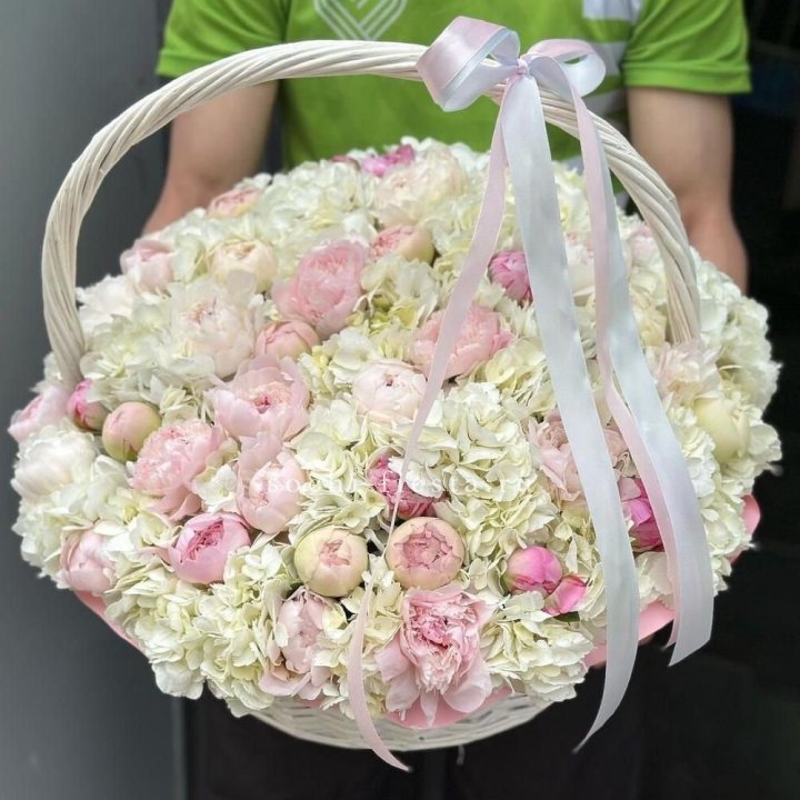 Премиум корзина гортензий и пионов в Благовещенске