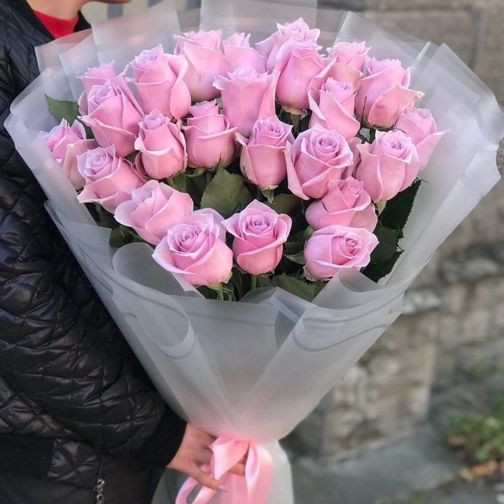 25 высоких розовых роз в Благовещенске