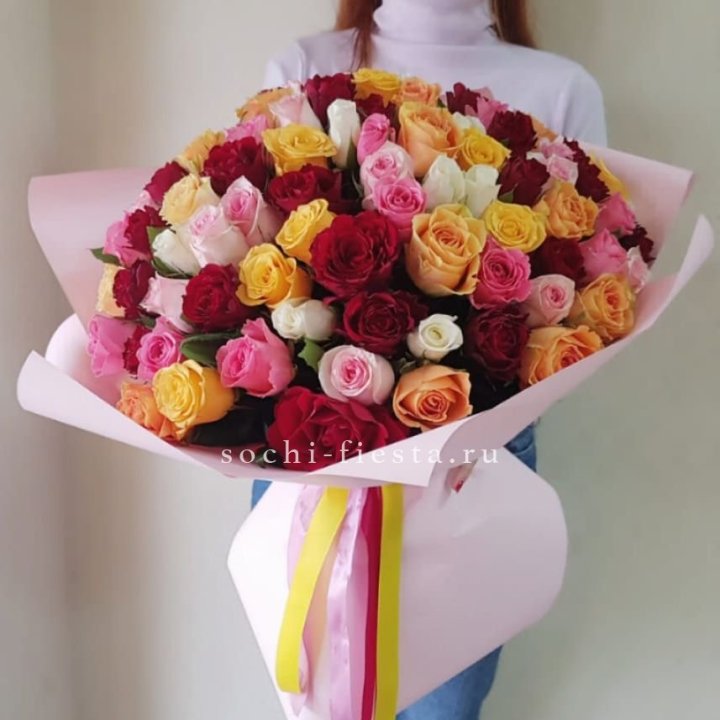 101 роза Кенийский микс "Нежность" в Благовещенске