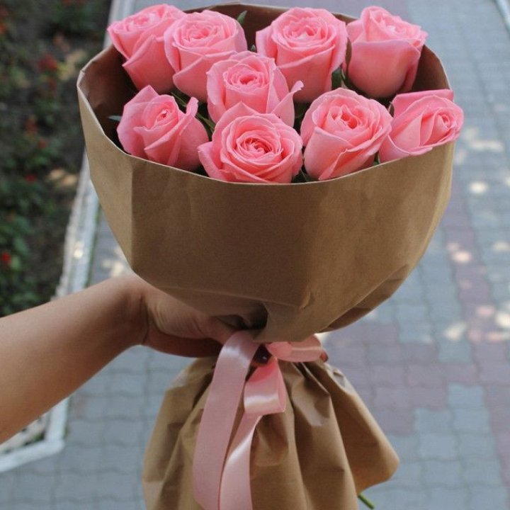 9 розовых роз в Благовещенске